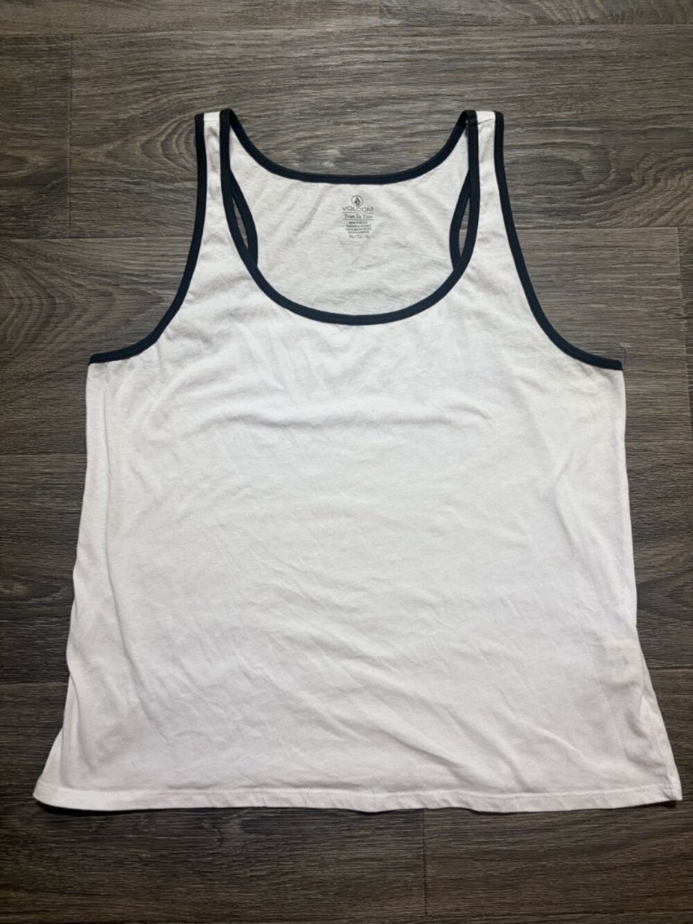 Volcom True to This White Black Trim Womens Tank Top XL Lightweight Cotton Blend